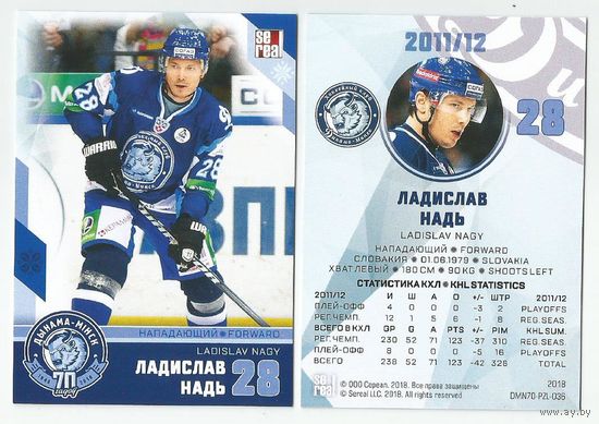 Ладислав Надь / "Динамо" Минск/ Коллекция "SeReal Карточки ХК "Динамо" Минск 2008-2018".