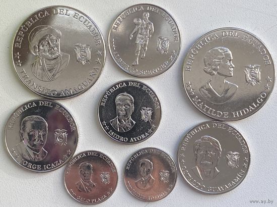 Эквадор 5, 10, 25, 50 сентаво 2023 г. Исторические личности Эквадора. Комплект 8 шт.