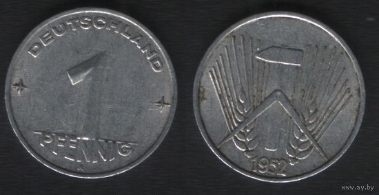 Германия ГДР _km5 1 пфенниг 1952 год (A) (_брак(p3(d(2 поворот небольшой