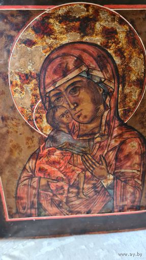 Икона живописная ковчежная Богородица Феодаровская  19 век .