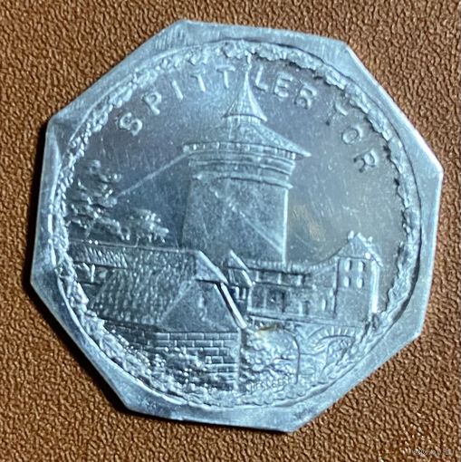 Германия Нюрнберг нотгельд 20 пфеннигов 1919 год. Башня Шпиттлертальтор трамвайный жетон