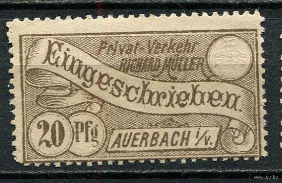 Германия - Ауэрбах - Местные марки - 1887 - Герб и лента 20Pf - [Mi.111P] - 1 марка. Чистая без клея.  (Лот 80CV)