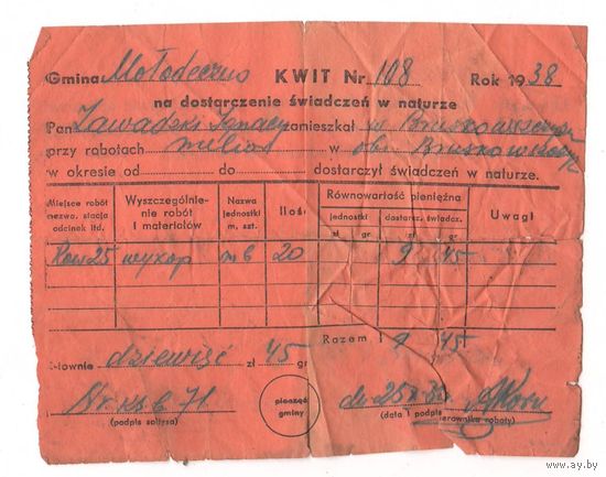 1938 Финансовый документ II РП