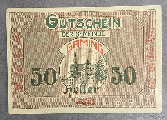 Нотгельды Австрия Гейминга 50 геллеров 1920 год.