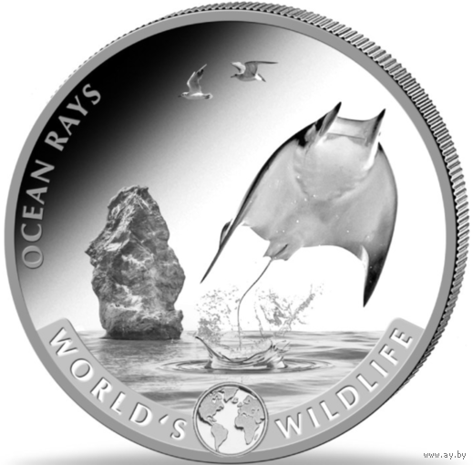 Конго 20 франков 2023 Скат Дикая природа Серебро 9999