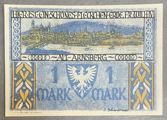 Нотгельд 1 марка 1921 год. Арнсберг. Веймарская республика