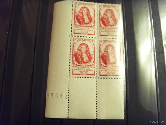 1947 Франция квартблок с номером печаного листа MNH**  (4-5)
