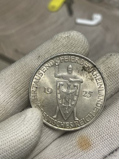 5 марок 1925 рыцарь в ярком шб! и красивейший патине! грейдовый UNC! много лотов, видео по запросу