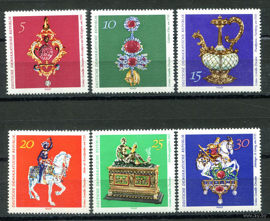 ГДР - 1971г. - Произведения искусства - 6 марок - полная серия, MNH, номинал 30 с полосой вмятинкой (не видно на скане), 1 марка с дефектом клея [Mi 1682-1687]. #O-Se-Z-1-34