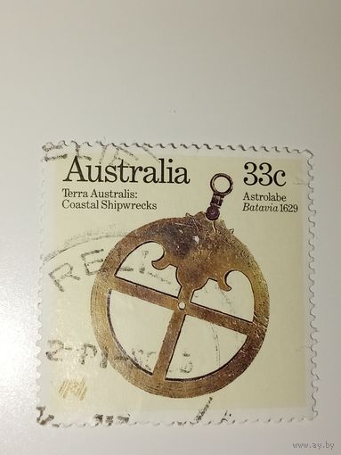 Австралия год 1985.  Изображена астролябия, поднятая с голландского корабля Батавия, затонувшего в 1629 году.