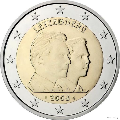 2 евро 2006 Люксембург 25 лет принца Гийома UNC из ролла