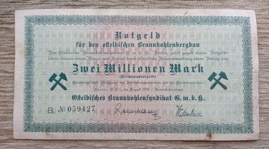 Werty71 Германия 2000000 Марок 1923 Восточно эльбская буроугольная промышленность 2 миллиона  банкнота