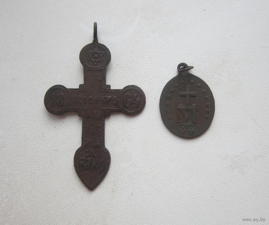Образок (катол.) + крест (прав.) с годом 1864. с 1 руб..