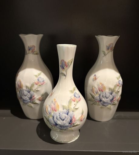 Ваза парная Голубой пион Aynsley Англия костяной фарфор винтаж