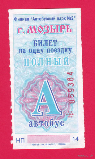 Мозырь, талон на автобус 2013г. сер.НП