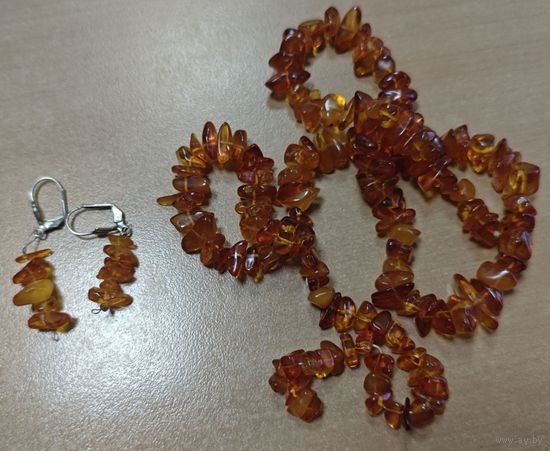 Янтарные бусы и серьги времен СССР. 60см