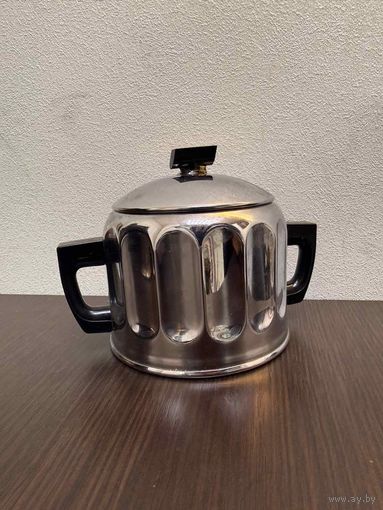 Винтажная мельхиоровая сахарница с бакелитовыми ручками , Кольчугинский завод цветных металлов СССР 1970-1990 гг .