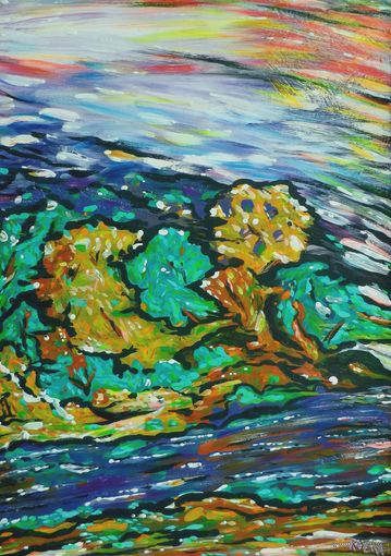 Пейзаж с летом, акрил, бумага 2008, Котов Олег