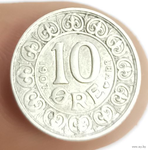 10 эре 1907 Дания ,король Фредерик 8, серебро