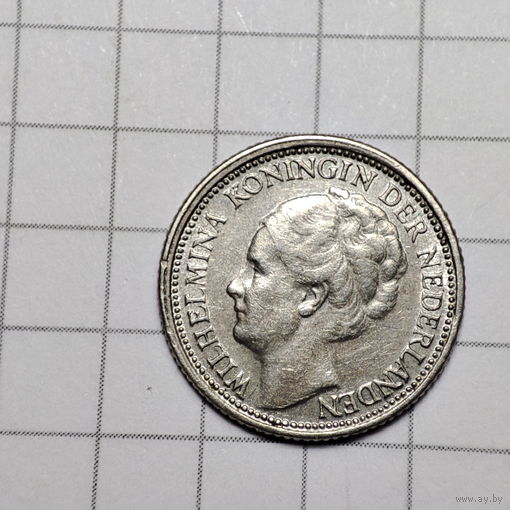 Нидерланды  10 центов 1941 года. Вильгельмина  .Серебро.
