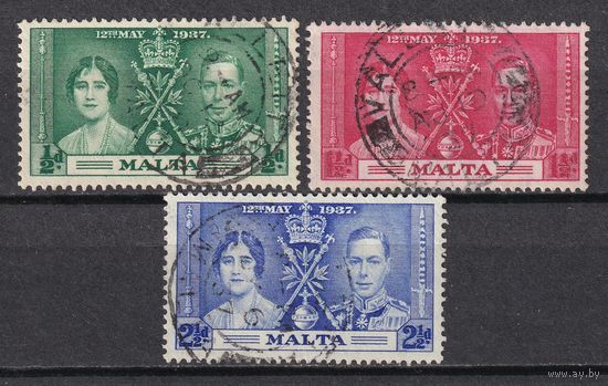 16.BrKS. Великобритания. Колонии.  Мальта. Коронация Георга VI и Елизаветы. 1937 г. Полная серия. Mi.##173-175.