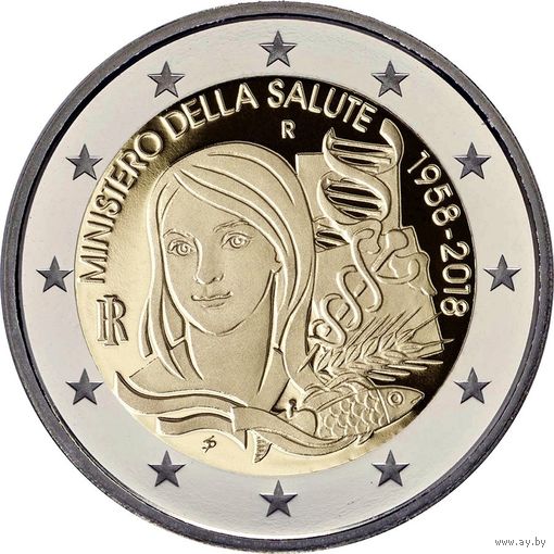Италия 2 евро 2018 60 лет Министерства здравоохранения. UNC из ролла