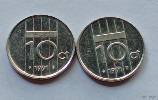 Нидерланды. 10 центов 1991 года.