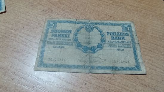 Финляндский Банк  Пять марок золотом  1909 года**20203254