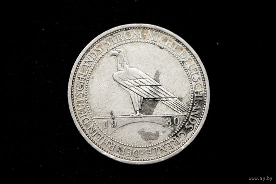 3 марки (рейхсмарки) 1930 г. Веймарская республика (Германия), Пауль фон Гинденбург. "Освобождение Рейнской области (Рейнланда)"