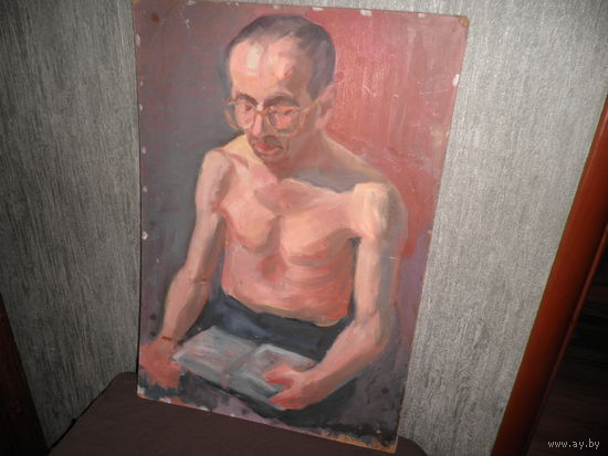 Картина портрет мужчины с книгой и девушки(двухсторонняя).70-80-е г.С рубля.