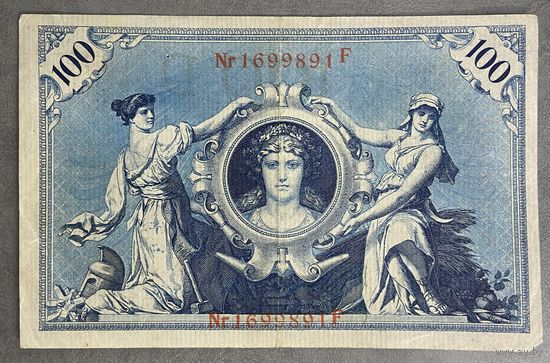 Банкнота 100 марок 1908 год. Германская империя. Красная печать.