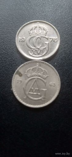 Швеция 10 эре 1963 г. +  10 эре 1976 г.