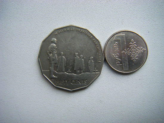 Австралия 50 центов 2005г. 60ЛЕТ ОКОНЧАНИЯ 2й МИРОВОЙ ВОЙНЫ.