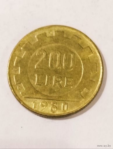 200 лир 1980 года Италия, отличная, в штемпельном блеске!