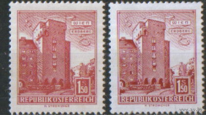 2 разновидности (разная бумага) марки из серии 1958г. Австрия "Здания. Жилой комплекс "Рабенхоф" в Вене" MNH