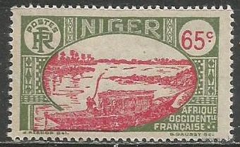 Французский Нигер. Лодка на реке Нигер. 1926г. Mi#43.