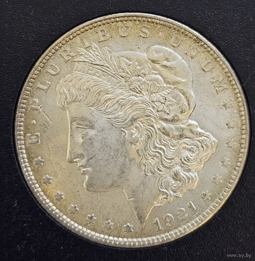 Доллар Моргана 1921 г. 1 доллар США золотистая патина штемпельный блеск