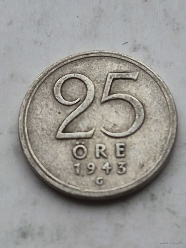 25 эре 1943 года Швеция. Серебро 400. Монета не чищена. 45219