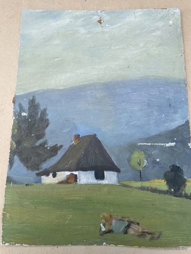 Карпаты 1970 г. Жыдович пейзаж картон масло 30х20 см