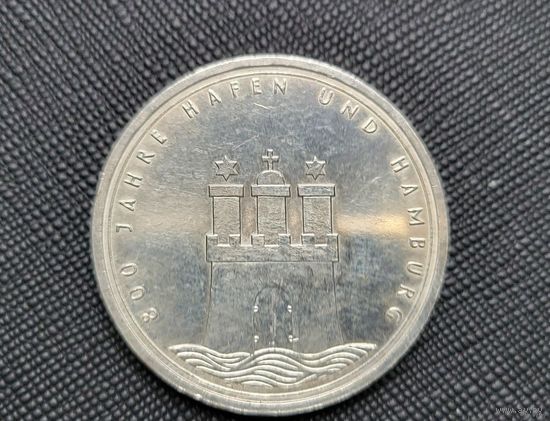 10 марок 800 лет Гамбургскому порту J ФРГ Серебро 15,5 грамма 625 пробы! ВОЗМОЖЕН ОБМЕН!