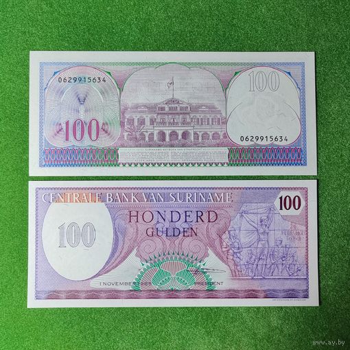 Суринам 100 гульденов 1985г. UNC.