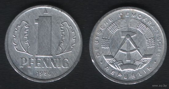 Германия ГДР _km8.2 1 пфенниг 1984 год (_брак(p0(3(2 без чеканного блеска