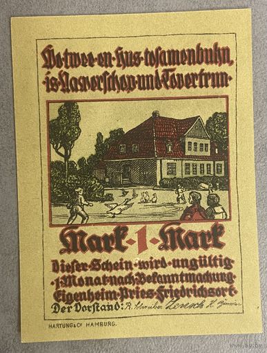 Нотгельд 1 марка Баугеноссеншафт-Айгенхайм 1921 год. Веймарская республика.