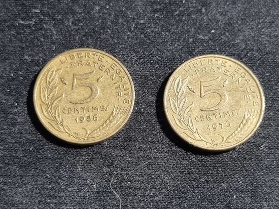 Франция  5 сантимов 1986 и 1976