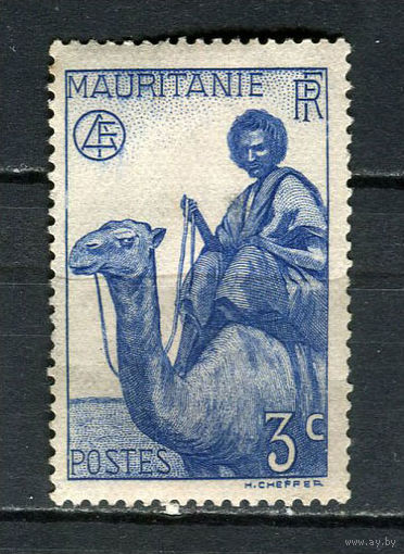 Французские колонии - Мавритания - 1938/1942 - Бедуин на верблюде 3С - (есть тонкое место) - [Mi.79] - 1 марка. Чистая без клея.  (Лот 50Gs)-T41P16