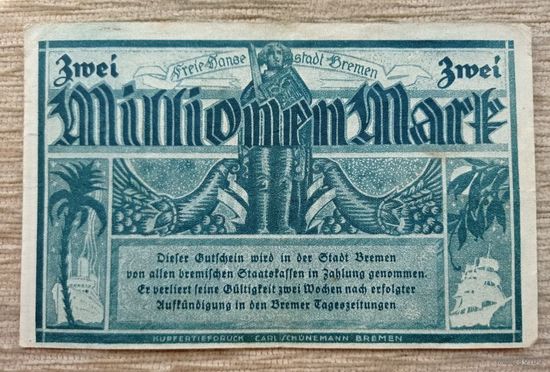 Werty71 Германия Веймар 2000000 марок 1923 банкнота 2 миллиона гроссгельд Бремен
