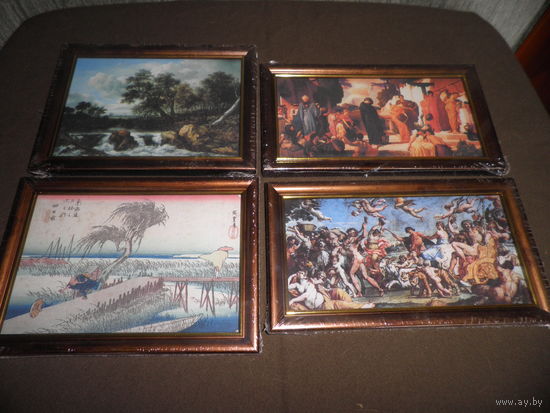 Художественная галерея репродукции 4 шт.Аннибале Карраччи,Фредерик Лейтон,Утагава Хиросигэ,Якуб ван Рейсдал в рамках и в запайке.Новое!С рубля.
