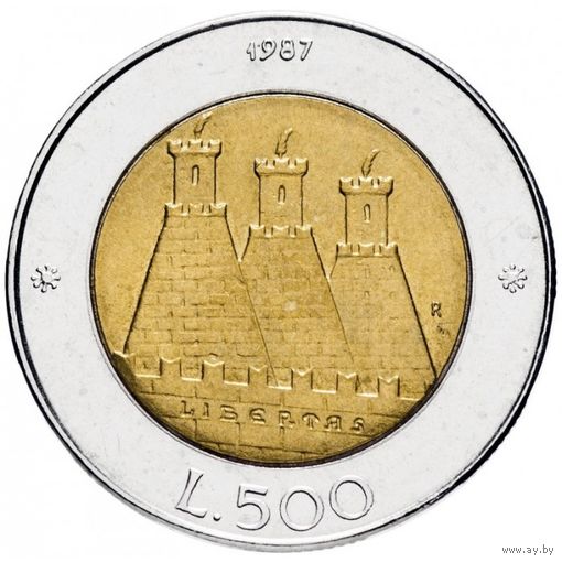 Сан-Марино 500 лир, 1987 15 лет возобновлению чеканке монет UNC
