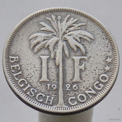 Бельгийское Конго. 1 франк 1926 Надпись на голландском - 'ALBERT KONING DER BELGEN'