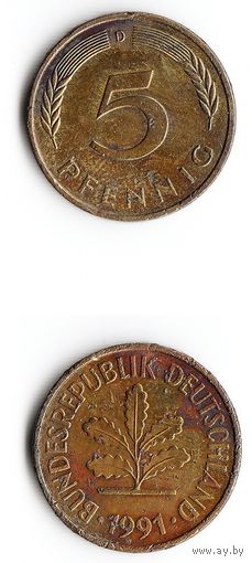 5 пфеннигов Германия 1991 года(D)